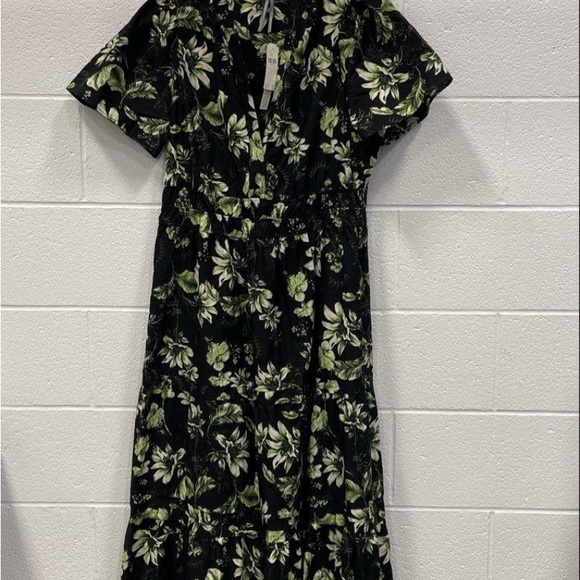 Anthropologie Black and Green Floral High Low Dress - Picture 4 of 7